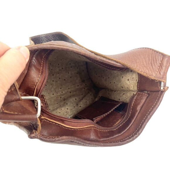 Handcrafted Brown White  Hand Tooled Leather Shoulder Bag Vintage - Picture 12 of 14